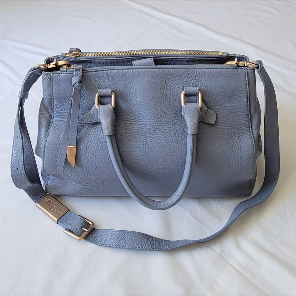 Rare Foley & Corinna Genuine Leather Pale Blue Satchel Bag with Crossbody Strap